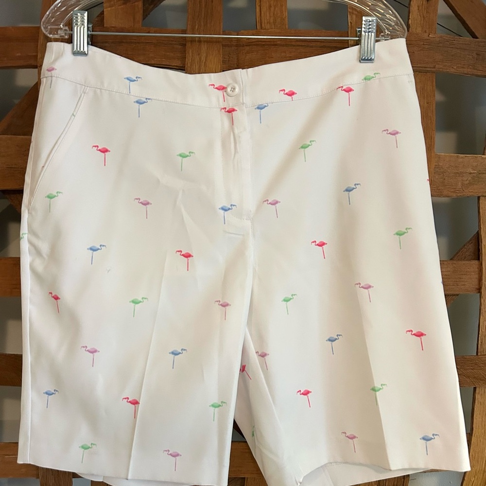 Greg Norman Colorful Flamingo Print Women's Golf Shorts, Women’s Size 12